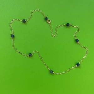 [Vintage] 14K Yellow Gold and Lapis Bead Station Necklace